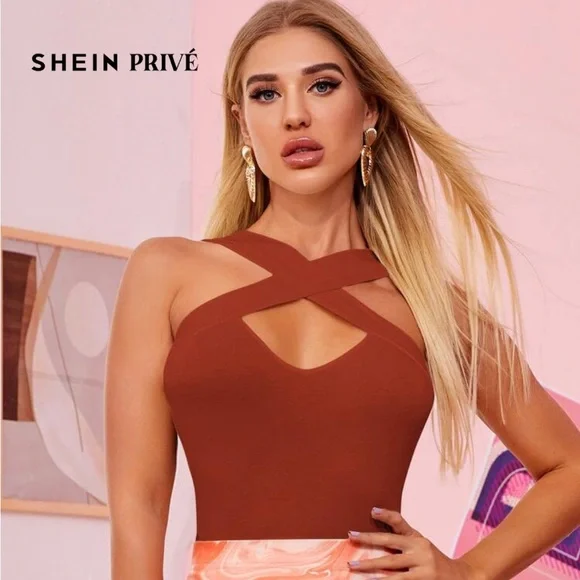 SHEIN Rust Cross-Front Top - Picture 2 of 10
